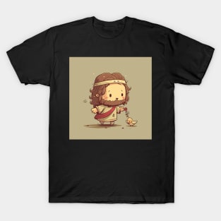 Cute Little Jesus Christ Illustration with Bird T-Shirt